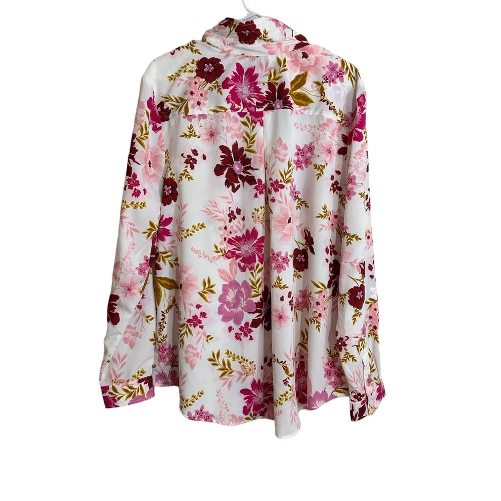 Time & Tru Floral Pink Button Down Business Casual Blouse - Picture 2 of 5